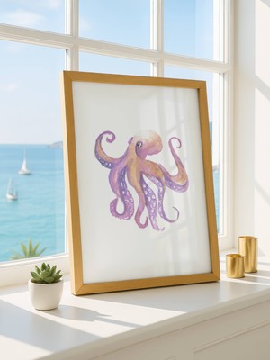 Fuart.Co Leylak Ahtapot Dijital Baskı Poster (Çerçevesiz)Sea World Poster Serisi Sefu