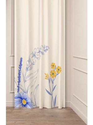 Greendecor Bohem Çiçekler Yaprak Bej Krem Desenli Özel Tasarım Dijital Baskılı (Tek Kanat) Modern Fon Perde