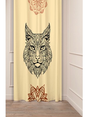 Greendecor Mandala Kedi Arslan Hippi Yoga Meditasyon Etnik Antika Desenli Dijital Baskılı (Tek Kanat) Fon Perde