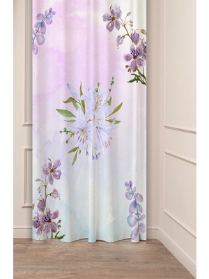 Greendecor Özel Tasarım Bohem Çiçek Yaprak Lily Desenli Dijital Baskılı (Tek Kanat) Modern Şık Tarz Fon Perde