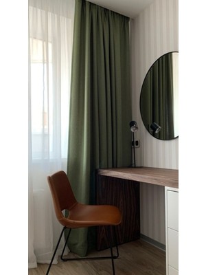 Greendecor Haki Yeşil Fon Perde (Tek Kanat) Pilesiz Extraforlu Düz Dikim Keten Kumaş Fon Perde Ev Dekorasyonu