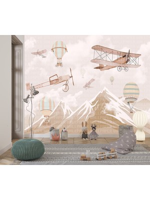 Uçaklar Balonlar Çocuk Odası Poster Duvar Kağıdı