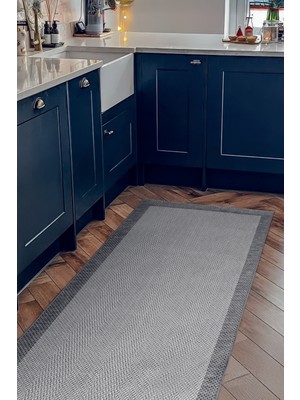 Halı Sepeti Decoser Hasır 8063 Gri Antrasit Halı Kilim Kaymaz Taban Salon Mutfak Kesme Yolluk