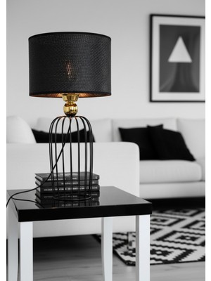 Decodelight Siyah Yüksek Silindir Tel Ayaklı Gold Toplu Silindir Hazeran Şapkalı Abajur Masa Lambası