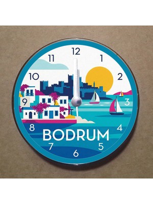 Bsb Bodrum Temalı Magnet Saat Buzdolabı Süsü Duvar Saati 10,5cm MS2014