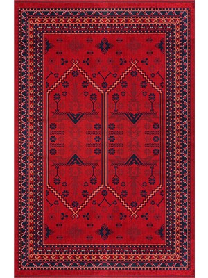 Halı Sepeti Woolhome Miras 1001 Bordo Etnik Desenli Hav Toz Vermeyen Robot Süpürgeye Uygun Salon Halısı