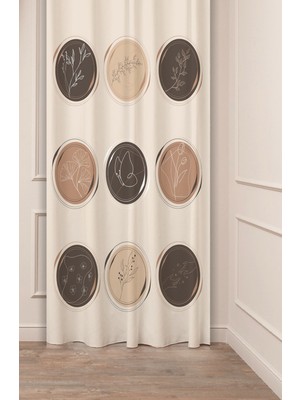 Greendecor Minimalist Soft Sade Pastel Yaprak Bohem Özel Tasarım Dijital Baskılı (Tek Kanat) Bej Krem Fon Perde