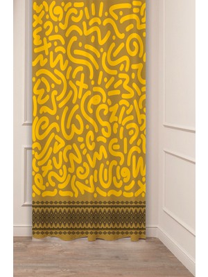Greendecor Geometrik Çizgi Şekiller Özel Tasarım Desenli Dijital Baskılı (Tek Kanat) Modern Şık Fon Perde