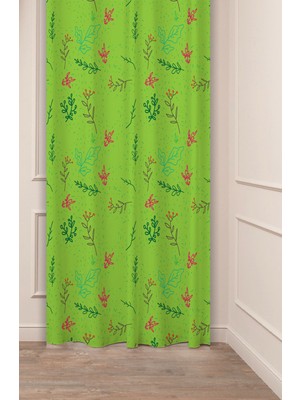 Greendecor Çiçekler Yaprak Çizgili Bohem Desenli Özel Tasarım Dijital Baskılı (Tek Kanat) Modern Şık Fon Perde
