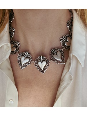 CAPO By Aytaç Yamaç Kalpli Vintage Tasarım Kolye Eskitme Gümüş Kaplama