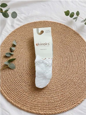 Ekinoks Inci Kurdeleli Dikişsiz Koton Kız Çocuk Külotlu Çorap - RYZEÇ016 - Beyaz - 5 - 6 Yaş Beyaz