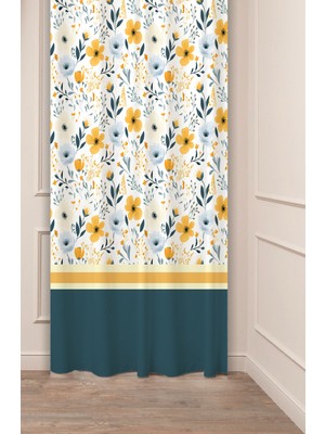 Greendecor Özel Tasarım Çiçek Yaprak Antik Çizgi Etnik Desenli Dijital Baskılı (Tek Kanat) Modern Şık Fon Perde