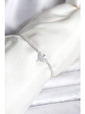 Inure Jewelry Anka Kuşu Model Zirkon Taşlı Gümüş Renk Pirinç Su Yolu Kadın Bileklik