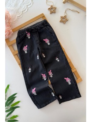 Miniğimin Cicileri Krm Işlemeli Kız Çocuk Kot Pantolon - Siyah