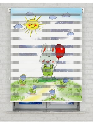 BRIGHTCOVER Şirin Tavşan Baskılı Zebra Perde - Gece Gündüz - Erkek Çocuk Odası Perdesi | Kokusuz Mürekkeple Basılmış  Zebra Perdeler ile Sende Tarzını Yansıt! | 1 Dakikada Pratik Montaj