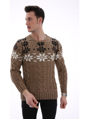 buğrahayalin Erkek Kar Desenli Kapartma Baskılı Kışlık Kalın Günlük Triko Kazak