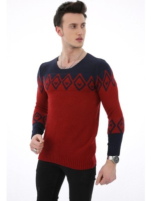 buğrahayalin Baklava Desenli Bordo Kalın Kışlık Günlük Triko Kazak