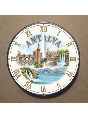 Bsb Antalya Temalı Magnet Saat Buzdolabı Süsü Duvar Saati 10,5cm MS1012