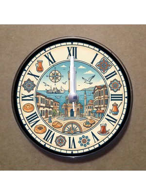 Bsb Izmir Temalı Magnet Saat Buzdolabı Süsü Duvar Saati 10,5cm MS1038