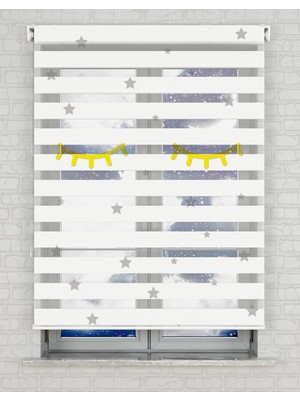 BRIGHTCOVER Kirpikler ve Yıldızlar Baskılı Zebra Perde - Gece Gündüz - Bebek Odası Perdesi | Kokusuz Mürekkeple Basılmış  Zebra Perdeler ile Sende Tarzını Yansıt! | 1 Dakikada Pratik Montaj