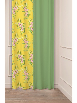 Greendecor Özel Tasarım Bohem Çiçek Yaprak Lily Desenli Dijital Baskılı (Tek Kanat) Modern Şık Tarz Fon Perde