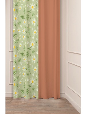 Greendecor Özel Tasarım Çiçek Yaprak Antik Çizgi Etnik Desenli Dijital Baskılı (Tek Kanat) Modern Şık Fon Perde