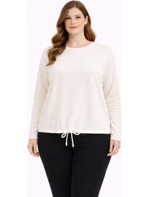 Şans Kadın Büyük Beden Beyaz, Etek Ucu Bağlamalı Bluz 65N39294