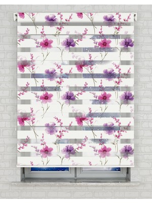 BRIGHTCOVER Mor Çiçekler Baskılı Zebra Perde - Gece Gündüz Kullanıma Uygundur - Salon Perdesi | Kokusuz Mürekkeple Basılmış  Zebra Perdeler ile Sende Tarzını Yansıt! | 1 Dakikada Pratik Montaj