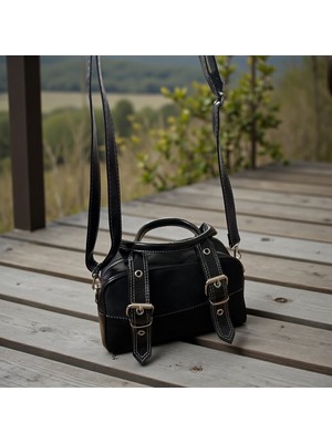 Gözde Mağazacılık Çift Kemer Tokalı Kadın El Omuz Çanta