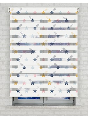 BRIGHTCOVER Renkli Yıldızlar Baskılı Zebra Perde - Gece Gündüz - Bebek Odası Perdesi, Erkek Çocuk Odası Perdesi | Kokusuz Mürekkeple Basılmış  Zebra Perdeler ile Sende Tarzını Yansıt! | 1 Dakikada Pratik Montaj