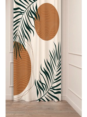 Greendecor Yaprak Bej Bohem Desenli Dijital Baskılı Fon Perde (Tek Kanat) Modern Tasarımlı Soft Renk Fon Perde