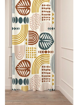 Greendecor Bohem Yaprak Gökkuşağı Desenli Dijital Baskılı Fon Perde (Tek Kanat) Modern Tasarımlı Perde 1 Ad.