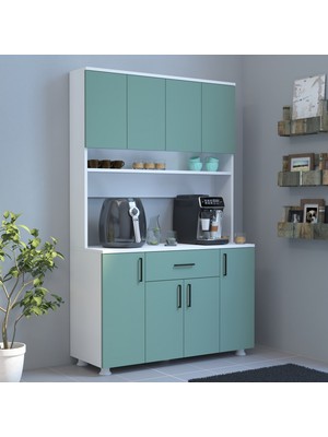 Alfimo Mobilya Belinda Kahve Köşesi Mutfak Dolabı Çok Amaçlı Dolap Beyaz&su Yeşili