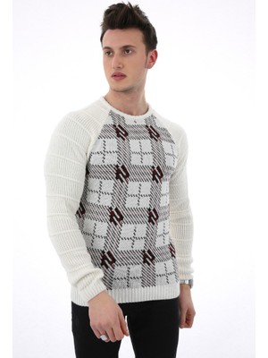 buğrahayalin Ekose Desenli Sıfır Yaka Erkek Günlük Triko Kazak