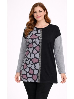 Şans Kadın Büyük Beden Gri, Taş Işli, Düşük Kol Yün Viskon Tunik 65N39288