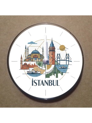 Bsb Istanbul Temalı Magnet Saat Buzdolabı Süsü Duvar Saati 10,5cm MS1035
