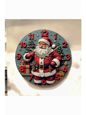 AA Shop Yılbaşı Noel Baba Renkli Baskı Desenli Sayılı Hediyelik Ahşap Sessiz Tablo Duvar Saati 658