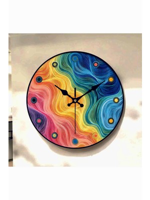 AA Shop Rengarenk Renkli Baskı Desenli Sayılı Hediyelik Ahşap Sessiz Tablo Duvar Saati 697