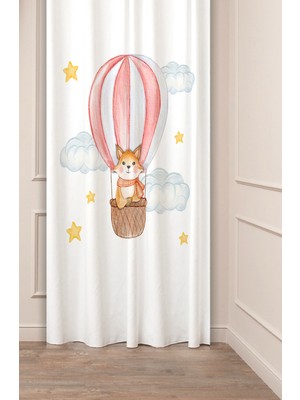 Greendecor Balon Sevimli Hayvan Özel Tasarım Desenli Dijital Baskılı (Tek Kanat) Çocuk Odası Modern Fon Perde
