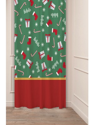 Greendecor Yılbaşı Çam Ağacı Noel Ağacı Kar Yeni Yıl Christmas Desenli Özel Tasarımlı Dijital Baskılı Fon Perde