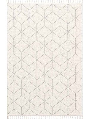 Halı Sepeti Enti Bukle 1407 Beyaz Enti Bukle Hav Toz Vermez Hasır Dokulu Etnik Halı