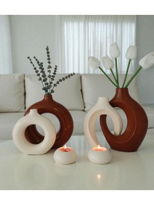 The Motellas Platinum 6 Parça Modern Dekoratif Vazo & Mumluk Seti | Büyük Boy Salon & Ofis Dekoru