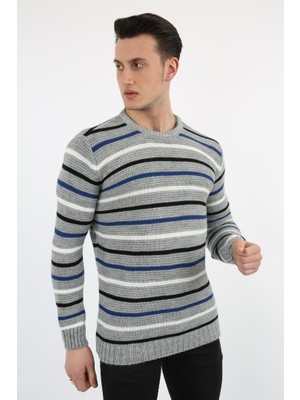 buğrahayalin Çizgi Desenli Kalın Kışlık Erkek Günlük Triko Kazak