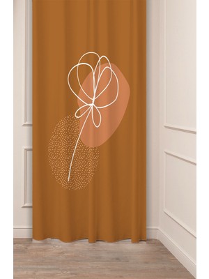 Greendecor Bohem Yaprak Bej Krem Renk Desenli Özel Tasarım Dijital Baskılı (Tek Kanat) Şık Modern Fon Perde