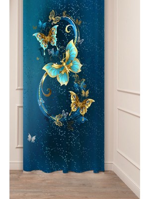 Greendecor Kelebek Masal Desenli Dijital Baskılı Fon Perde (Tek Kanat) Renkli Modern Yıldız 1 Adet Fon Perde
