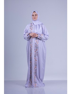 Tulteks Kadın Fermuarlı Tek Parça Çiçek Nakışlı Namaz Elbisesi - Ramazan, Hac ve Umre Elbisesi
