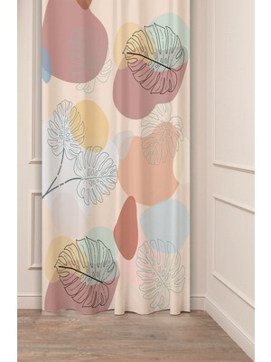 Greendecor Yaprak Bohem Minimalist Bej Krem Desenli Özel Tasarım Dijital Baskılı (Tek Kanat) Modern Fon Perde