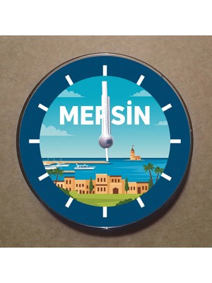 Bsb Mersin Temalı Magnet Saat Buzdolabı Süsü Duvar Saati 10,5cm MS1055
