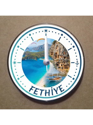 Bsb Fethiye Temalı Magnet Saat Buzdolabı Süsü Duvar Saati 10,5cm MS2021