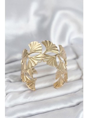 Inure Jewelry Pirinç Gold Renk Levha Yelpaze Model Kadın Bileklik